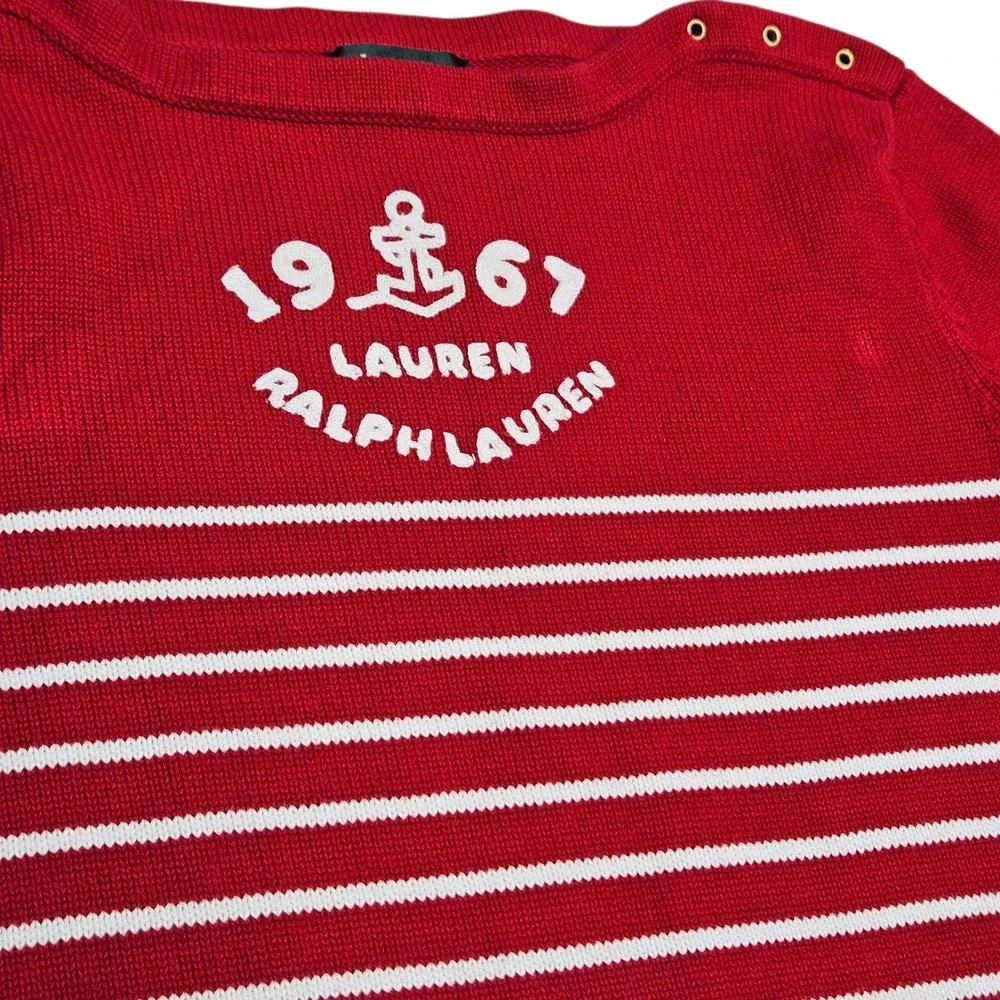 Lauren Ralph Lauren Vintage 90s 1967 Anchor Stripe Knit Top Nautical Red White S